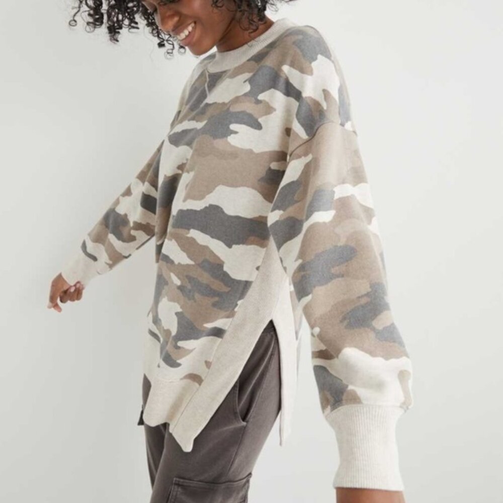 Aerie Camo Crewneck Side Slit Sweatshirt
